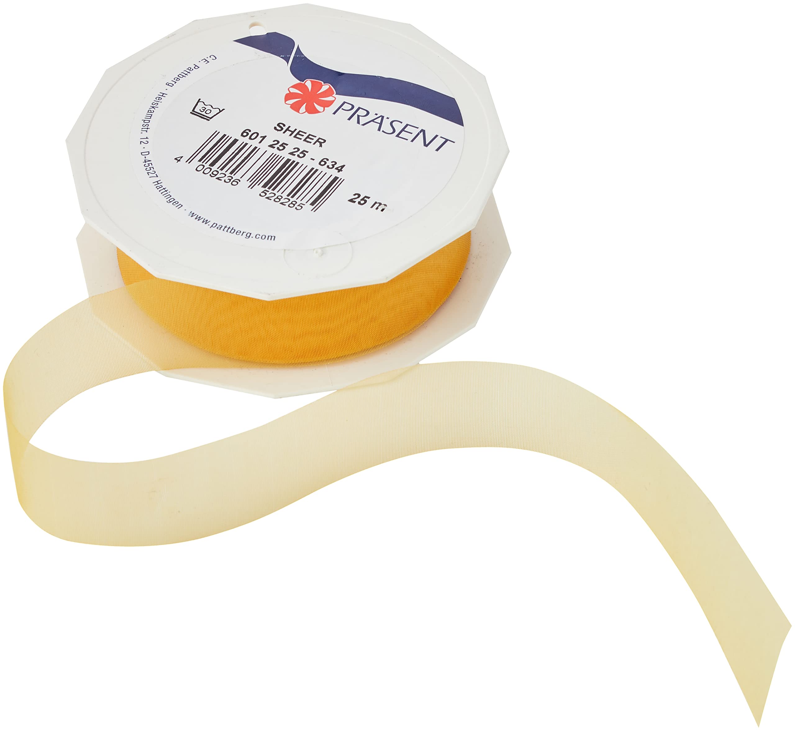 C.E. Pattberg Sheer Organza Ribbon Sunny Yellow, 27 Yards Gift Wrap Ribbon, 1 inch Width, Accessories for Decoration & Handicrafts, Decoration Ribbon for Presents, for Every Occasion — image 1