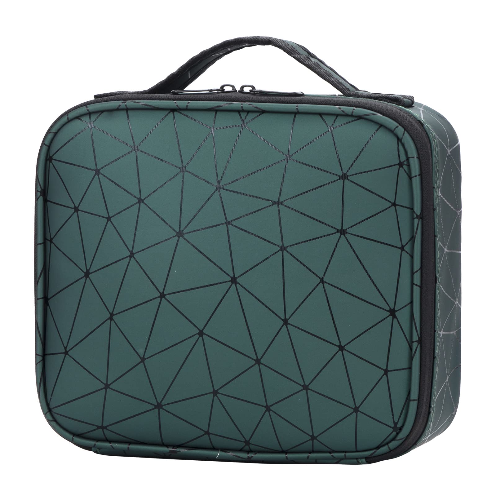 Makeup Bag Travel Cosmetic Vanity Case, Professional Beauty Organiser Box Storage for Makeup Brushes Tools, with Removable Compartment for Artist, Green