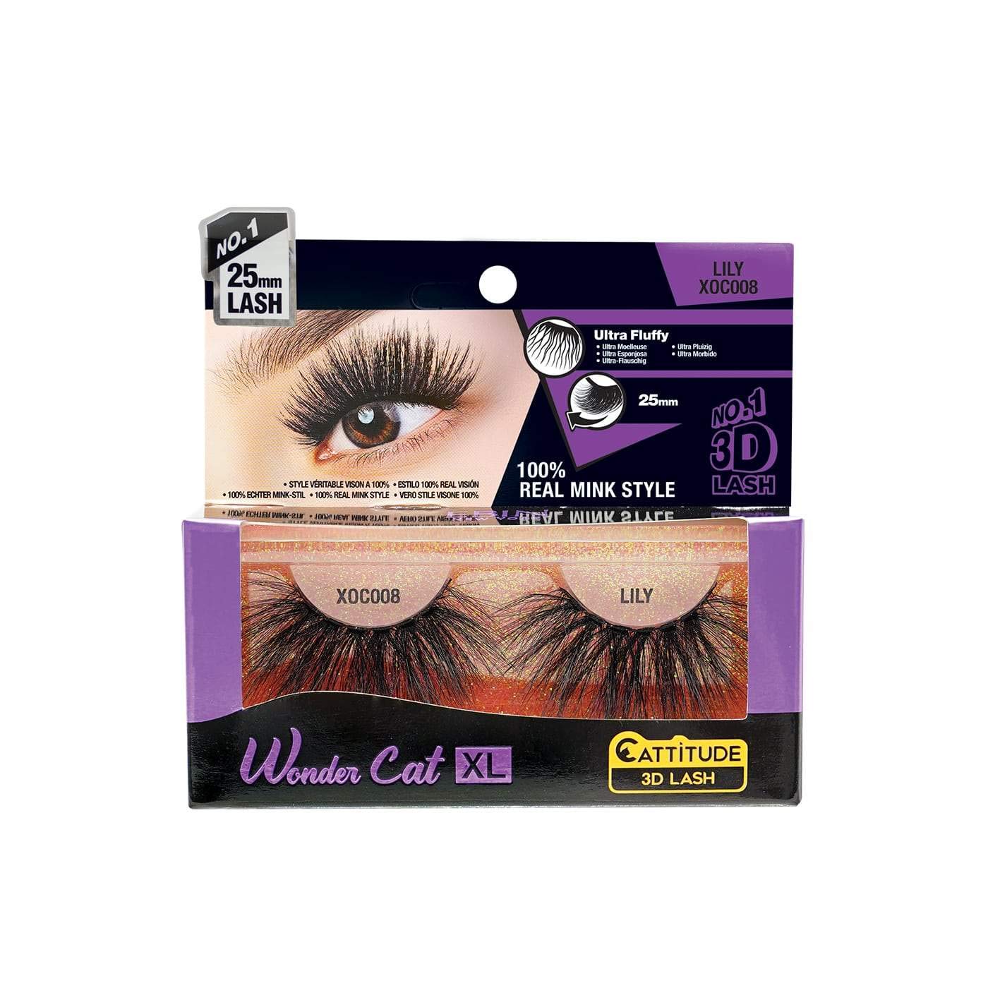 EBIN NEW YORK Cattitude 3D Lash Wonder Cat XL – Lily 3D Faux Mink Lash 3D Stack & Staggering Technique Super Soft Fine Tapered Fibers Doubled Layered Reusable