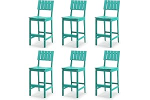 Homenjoy Patio Bar Stools Set of 6, HDPE Weather Resistant Tall Adirondack Chair, Heavy Duty Bar Height Adirondack Chairs with Footrest, 27.8 inch High Balcony Chair for Deck Pool, Blue Turquoise