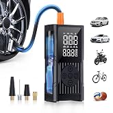 Hafuloky Tire Inflator Portable Air Compressor, 150PSI Cordless Bike Pump with Digital Gauge &amp; LED Light, 3X Faster Air Pump for Car, Motorcycle, Bicycle and More