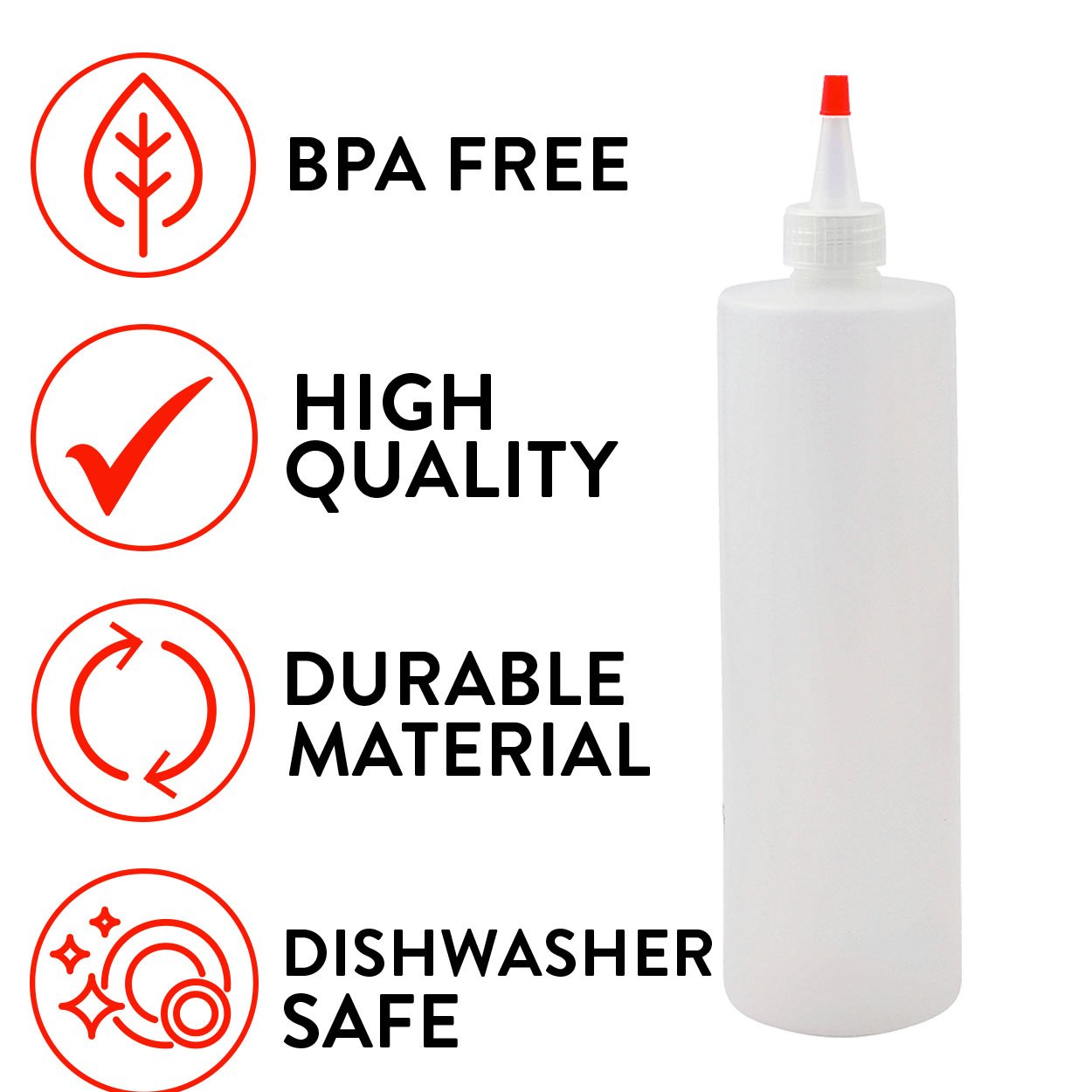 Duracare Plastic Squeeze Bottles, 7 Pack Condiment Squirt Bottles (16