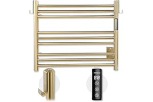 K&KALONZO Towel Warmer for Bathroom, Wall-Mounted 9-Bar Heated Towel Rack with Built-in Timer, Waterproof Electric Towel Heater, Support Plug-in and Hardwired, Brushed Gold, EL13S