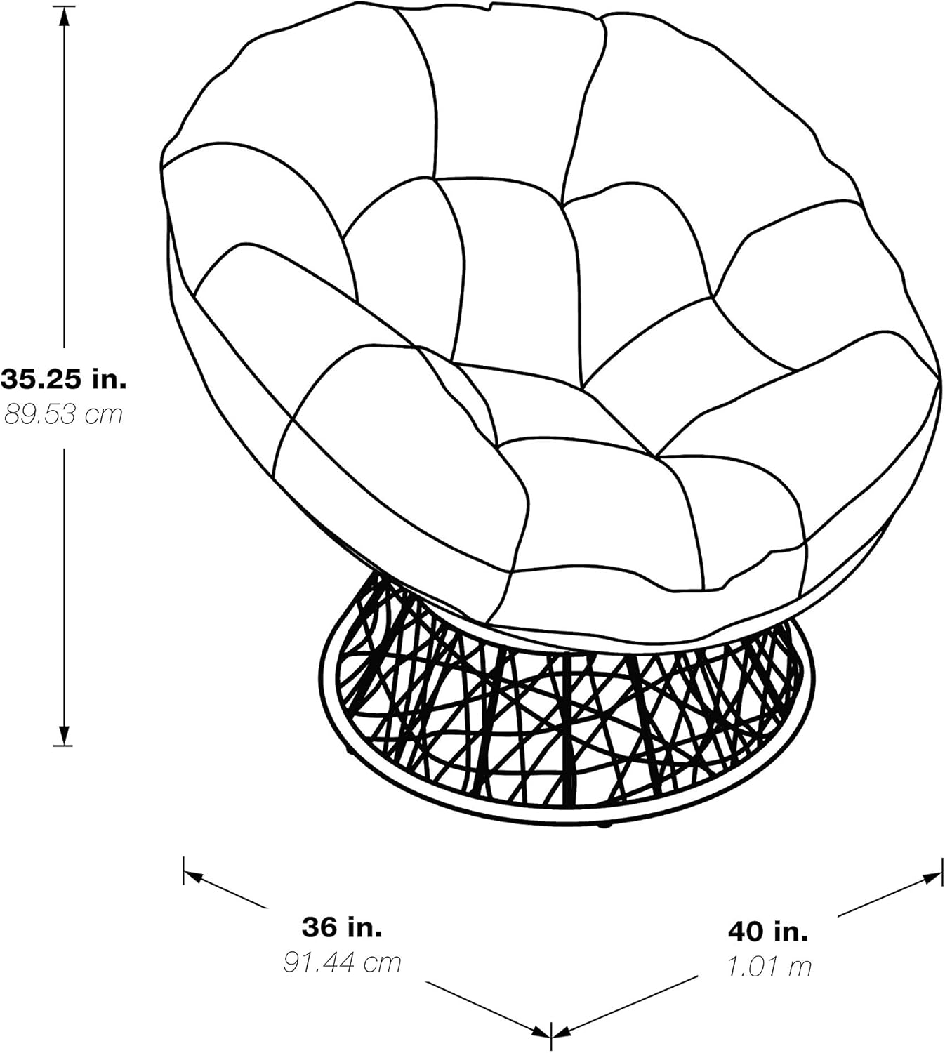 OSP Home Furnishings Wicker Papasan Chair with 360-Degree Swivel, Cream Frame with Cream Cushion: Furniture & Decor