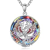 HUKKUN Phoenix Necklace 925 Sterling Silver Crystal Phoenix Rising Pendant Mythical Bird Jewelry Gift for Women