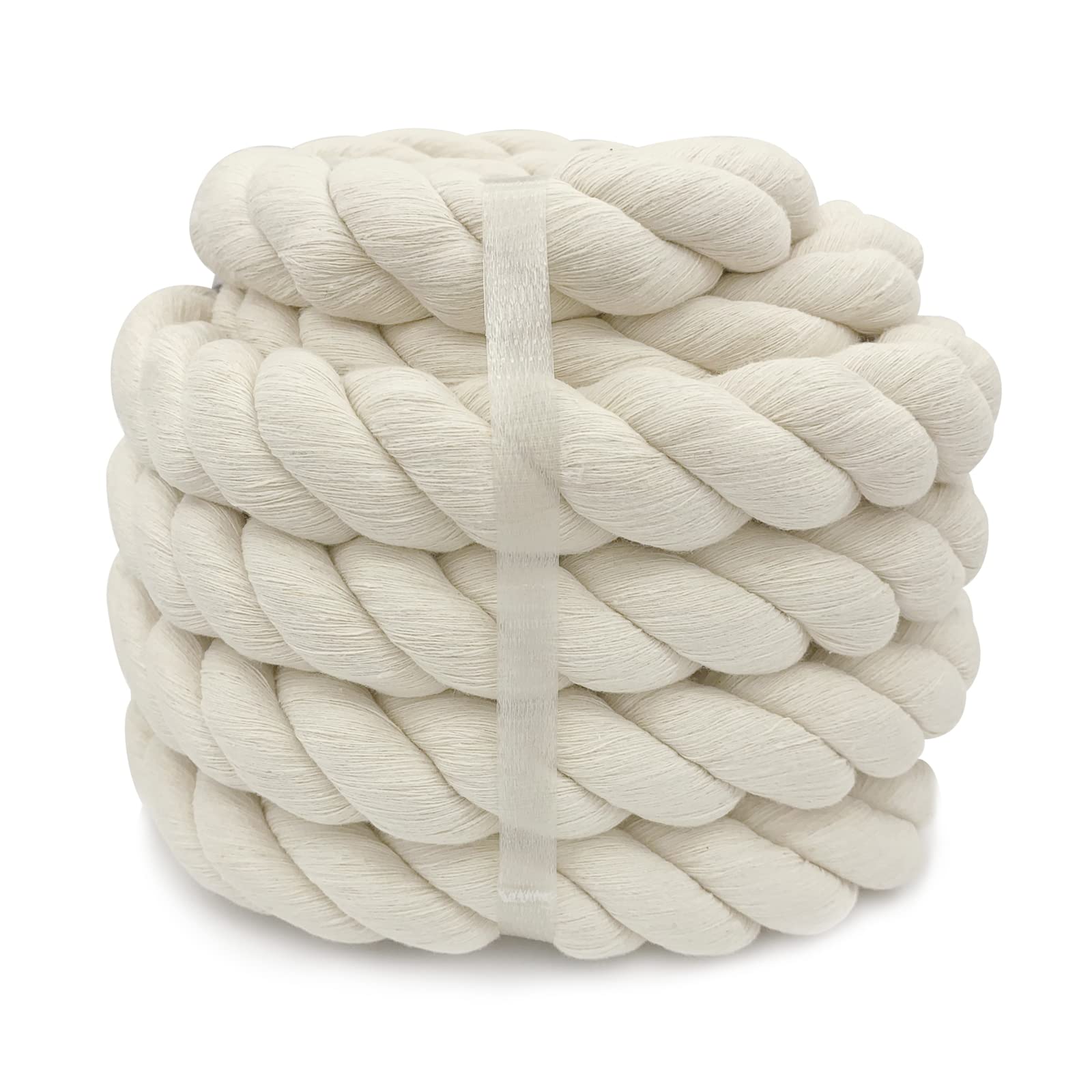 30mm Thick Rope 5M, Heavy Duty Soft Cotton Macrame Cord for Plant Hangers - Beige White String for Garden Decking & Craft Projects