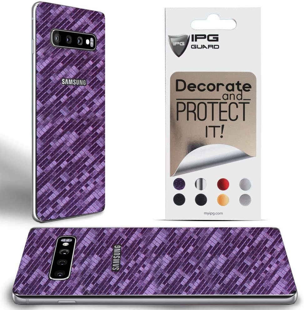 IPG for Samsung Galaxy S10 Plus Decorative Carbon Fiber Vinyl Back Protector Anti Scratch Skin Guard - 3D Surface - Bubble -Free Easy to Install (Purple to Blue Chameleon)