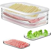 Deli Meat Container for Fridge with Airtight Lid, 3-Layer Lunch Meat Container for Fridge, Stackable Cold Cuts Storage Containers for Meats Cold Cuts Cheese, Transparent, BPA Free, 18.6oz, 1Pack