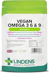 Lindens Vegan Omega 3 6 9 90 Capsules 1000mg Flaxseed UK Made view 1