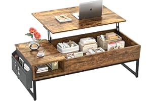 Cyclysio Lift Top Coffee Table Coffee Table with Hidden Storage Compartment & Side Pouch Storage Modern Square Center Table w