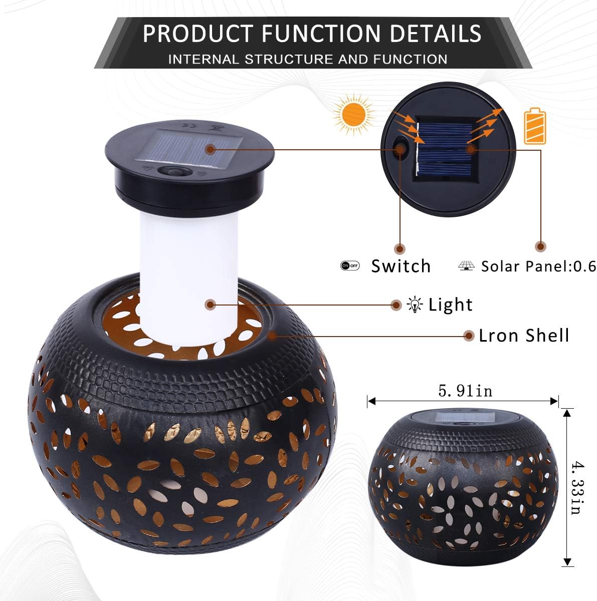 pearlstar Solar Table Lantern - Flickering Flame Outdoor Waterproof Solar LED Light，Decorative Lamp Auto On/Off Lighting Dusk to Dawn for Desk Patio: Home Improvement