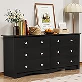 YESHOMY Dresser for Bedroom with 6 Drawer, Wood Wide Chest Storage Organizer and TV Stand for Living Room, Hallway, Dormitory, Black
