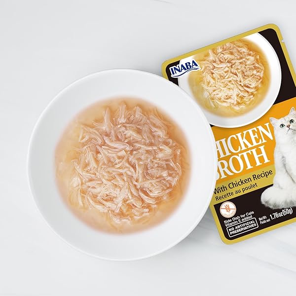 INABA CHICKEN BROTH, SIDE DISH/TOPPER FOR CATS WITH VITAMIN E, 1.76 OUNCE POUCH, 8 POUCHES TOTAL, CHICKEN AND TUNA RECIPE