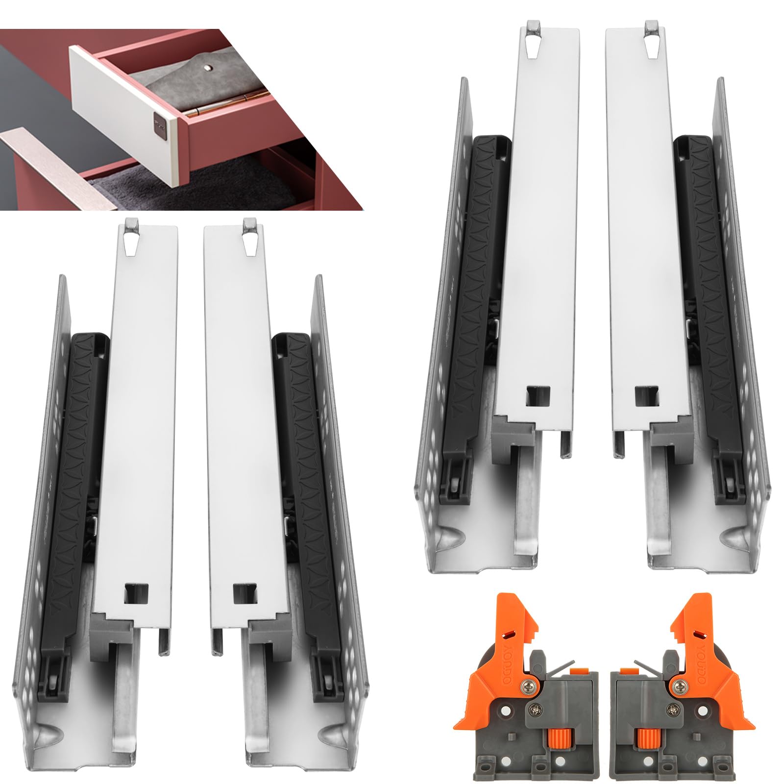 Photo 1 of Oungy 2 Pair 10 Inch Undermount Soft Close Drawer Slides Full Extension Concealed Drawer Rails Track with Adjustable Locking Devices 80 lb Load Capacity for Face Frame or Frameless Application