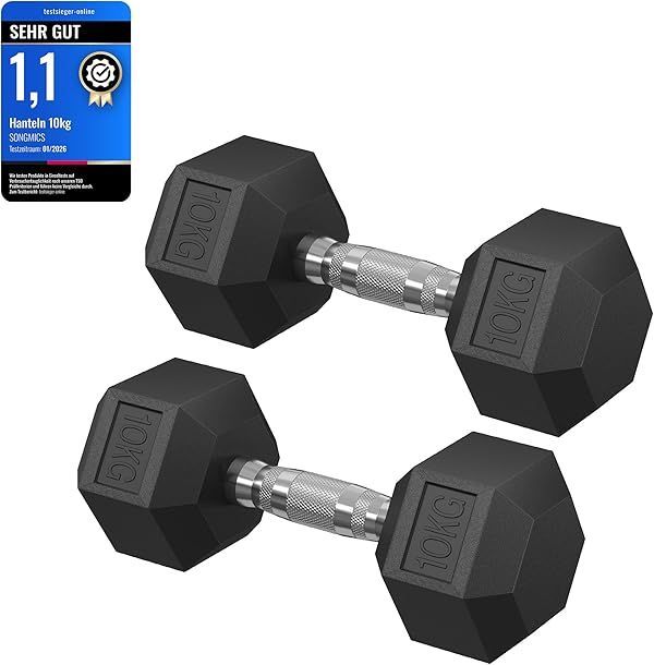 SONGMICS Hantelset, Hanteln 2er Set, Hexagon, Kurzhantel-Set, 2 x 5 kg,2 x 10 kg,für Workout, Fitnesstraining, Gewichtheben für Zuhause, Fitnessstudio