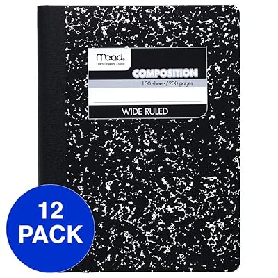 Mead Composition Book, Wide Ruled Comp Book, Writing Journal Notebook with Lined Paper, Home School Supplies for College Students &amp; K-12, 9-3/4" x 7-1/2", Black Marble, 12 Pack (72936)