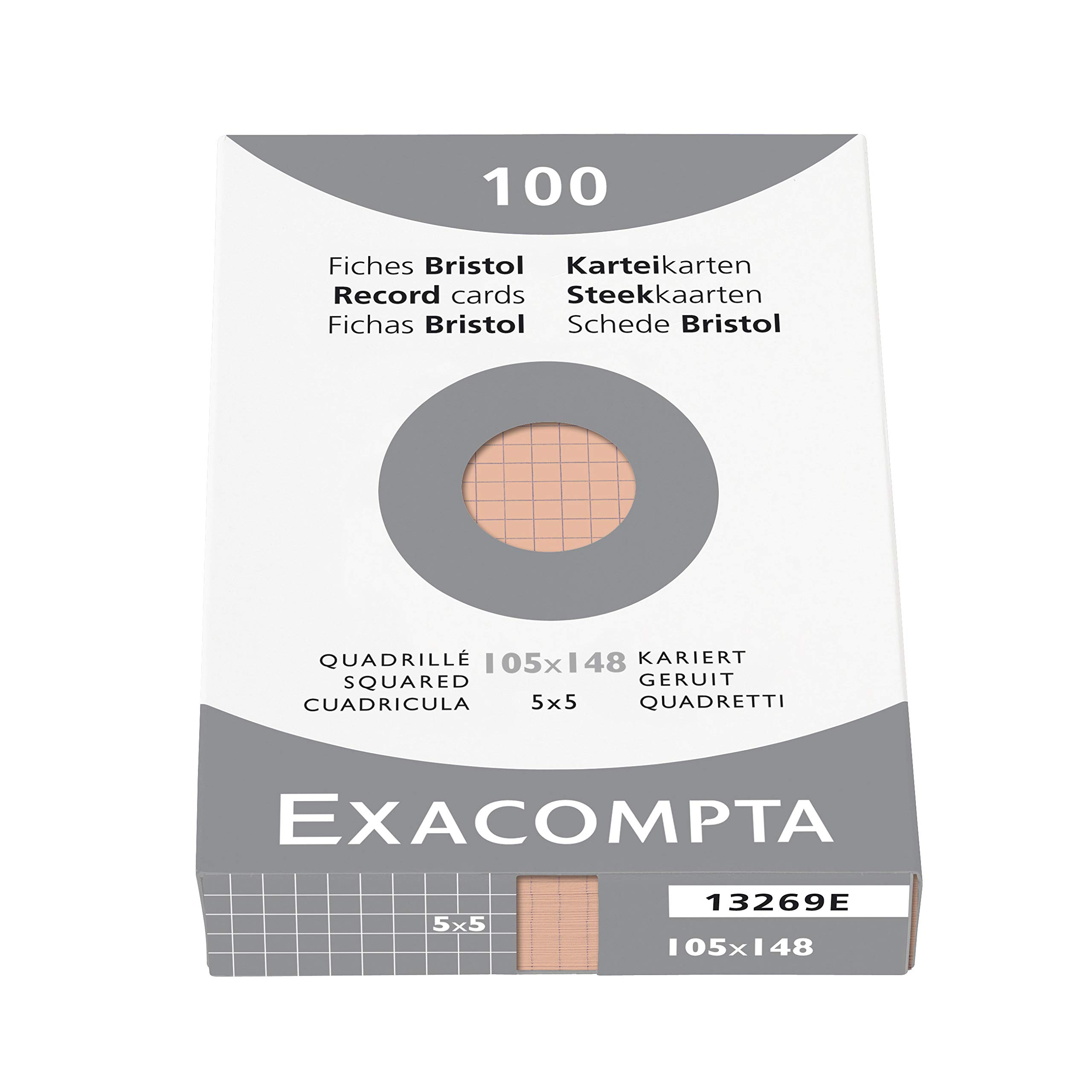 Exacompta - Ref 13269B - Bristol Squared Record Cards (Pack of 100) - A6 in Size, 205gsm Card, Compatible with Printers - Suitable for Exam Revision & Notes - Orange