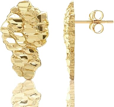 Amazon Com Lovebling 10k Yellow Gold Nugget Earrings 0 77 X 0 46 Clothing