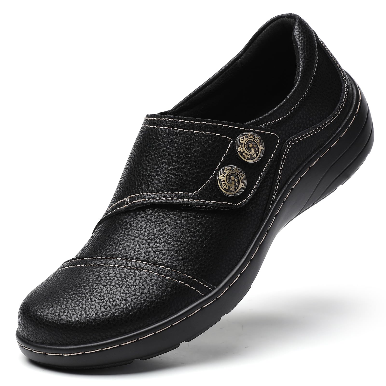 Photo 1 of IUY Women's Penny Loafers & Slip-ons Shoes Ladies Business Dressy Casual Flats Leather Driving Moccasins Comfortable Work Walking Shoes Black US 7.5