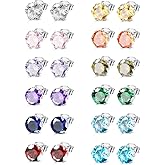 Jstyle Hypoallergenic Stud Earrings for Women Men Surgical Stainless Steel Birthstone Earrings Studs Colorful Cubic Zirconia Earrings Set Womens small Stud Post Earrings for Sensitive Ears
