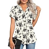 Anyhold Women's Summer Dressy Chiffon Blouse Notch V Neck Petal Sleeve Tops Loose Casual Cute Shirts for Work