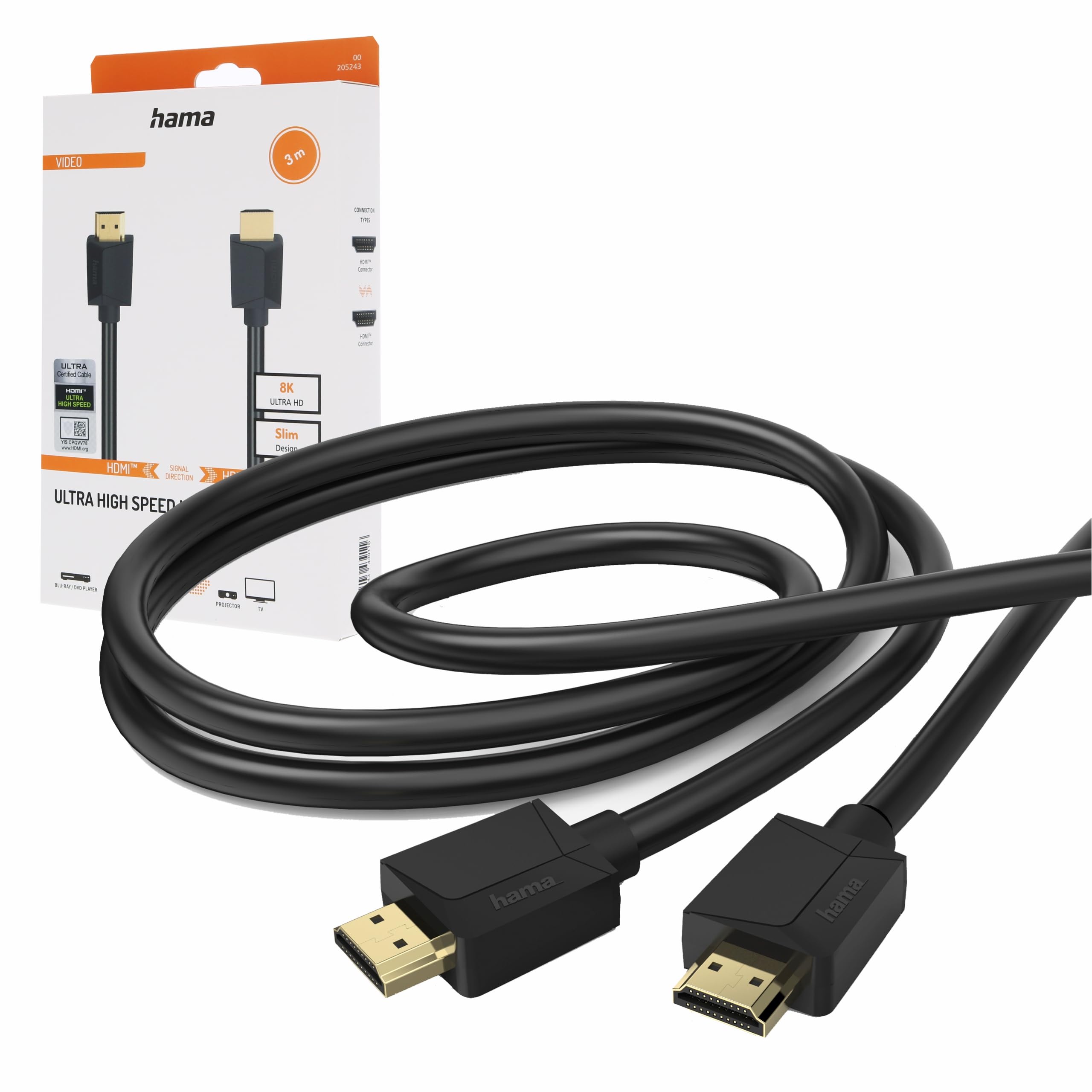Hama 205243 Ultra High Speed HDMI Cable Male to Male 8K 3.0 m