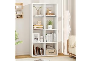 SILKYDRY 8 Cube Storage Organizer, 4 Tier Floor Standing Bookshelf, 54 inch Tall Bookcase, Wooden Open Display Shelf for Livi