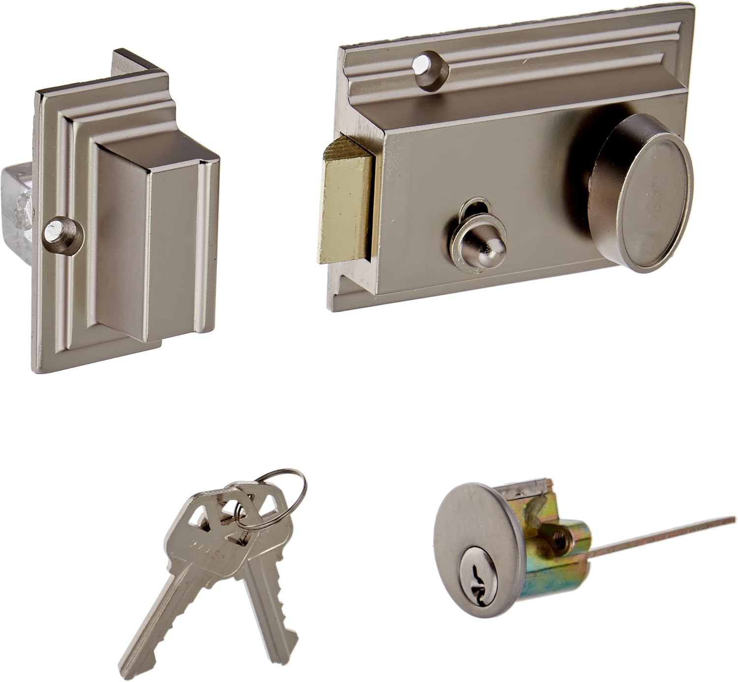 Defiant 13/8 in. x 23/8 in. Single Cylinder Satin Nickel Deadlatch