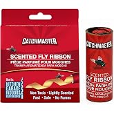 Catchmaster Fly Ribbon 20 Pack, Fly Strips Indoor Sticky Hanging Fly Tape | 20 Hanging Sticky Fly Ribbons For Kitchen, Garage &amp; Barn, Pesticide Free Fly Paper Catches Flies &amp; Gnats On Contact