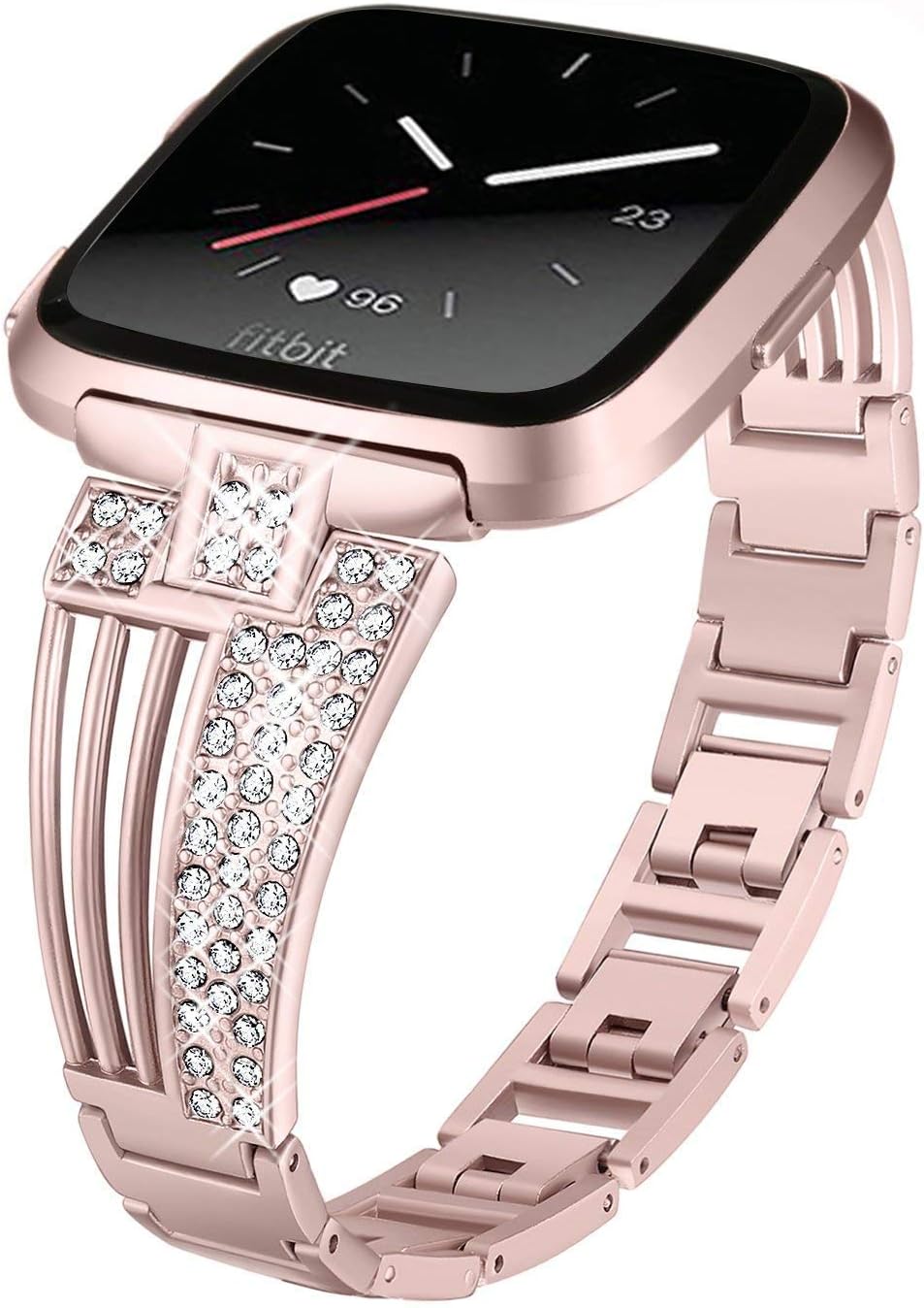 DBoer Metal Band Compatible with Fitbit Versa Smart Watch Band Bling Bracelets Stainless Steel Band Replacement for Fitbit Versa Rose Gold Band for Women/Ladies Wristband