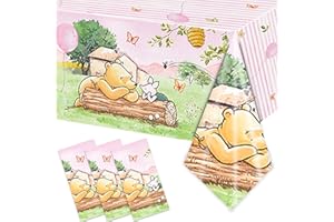 FOLNESH 3PCS Pink Classic Bear Baby Shower Tablecloths, Kids Girls First Birthday Party Decorations Winnie Bear Themed Disposable Plastic Table Cover Party Supplies -54x108IN