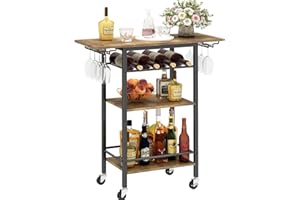 LAATOOREE Bar Cart, Home Bar Serving Cart, 3 Tier Mobile Drink Beverage Cart, Rolling Kitchen Shelf with Wine and Glass Holders, for Dinning Room, Living Room, Kitchen