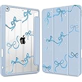 May Chen for iPad 9th Generation with Pencil Holder, iPad 8th/7th Gen Case 10.2-inch, [Penceil Holder] Trifold Stand Auto Wake/Sleep Clear TPU Protection Back Cover, Blue Bows