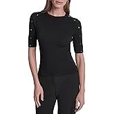 DKNY Womens Short Sleeve Crew Neck Blouse