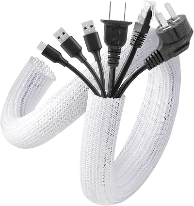 AGPTEK White Cable Tidy Sleeve 2 Pack 5ft - 1.2 Inch Wire Cover Cord Organizer