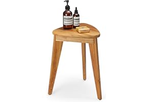 TeakAura Teak Shower Stool, 17'' Shower Foot Rest for Shaving Legs, Waterproof Teak Shower Seat, Corner Shower Bench, Wooden 