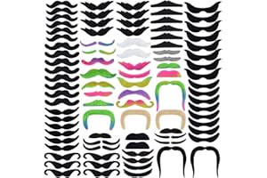 TAYFREMN 96pcs Fake Mustaches Self Adhesive Novelty Fake Mustache, Black Costume Mustache Colorful Fake Beards Mustache for Mustache Party Halloween Festival Performance Supplies Photo Decorations,16 Style