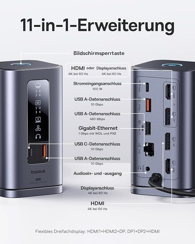 Spacemate 11 in 1 Docking Station mit Netzteil 3 Monitore