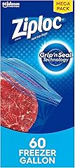 Ziploc Gallon Food Storage Freezer Bags, Grip 'n Seal Technology for Easier Grip, Open, and Close, 60 Count