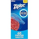 Ziploc Gallon Food Storage Freezer Bags, Grip 'n Seal Technology for Easier Grip, Open, and Close, 60 Count