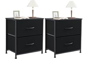 NEWBULIG Nightstands Set of 2,End Table Side Table for Bedroom, Bedside Table,Small Dresser with 2 Drawers, Night Stands with Fabric Bins and Easy Pull Handle for Bedroom,Dormitory,Entryway,Black