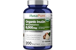NusaPure Inulin Powder 20:1 Extract, 300 mg Equivalent to 6,000mg | 200 Veg Capsules |USDA Organic Suitable for Vegetarians, Veganan, Non-GMO Supplement