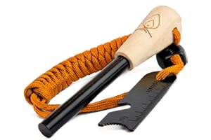 Texas Bushcraft Fire Starter - 3/8" Thick Ferro Rod with Striker and Paracord Wrist Lanyard – Waterproof Flint Fire Steel Survival Lighter for Your Camping, Hiking and Backpacking Gear