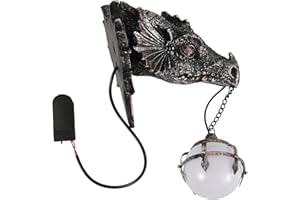Sewroro Dragon Head Wall Lamp Resin Pendant Light Fixture with LED, Garden Decor Dragon Sculpture, Dining