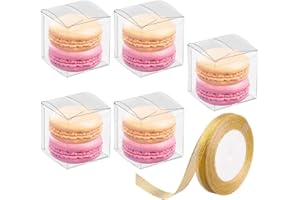 JOERSH 2x2x2 Inches Clear Boxes for Favors with Gift Ribbons, 60 PCS Mini Transparent Cube Wedding Baby Shower Birthday Party Favor Boxes, Small Gifts Display Individual Macaron Box