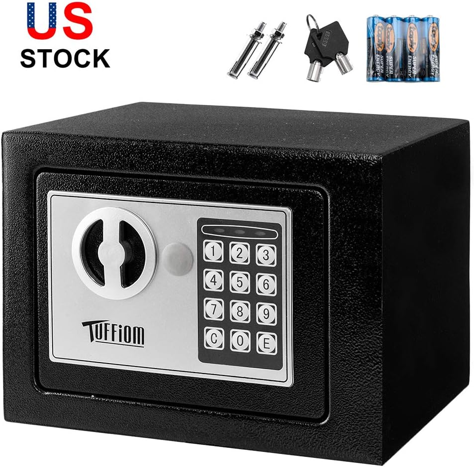 TUFFIOM Electronic Digital Security Safe Box Keypad Lock,Home Office Hotel Business Jewelry Gun Cash Use Mini Cabinet Storage,Solid Steel with 4 Test Batteries,USA Stock (0.18 CF)