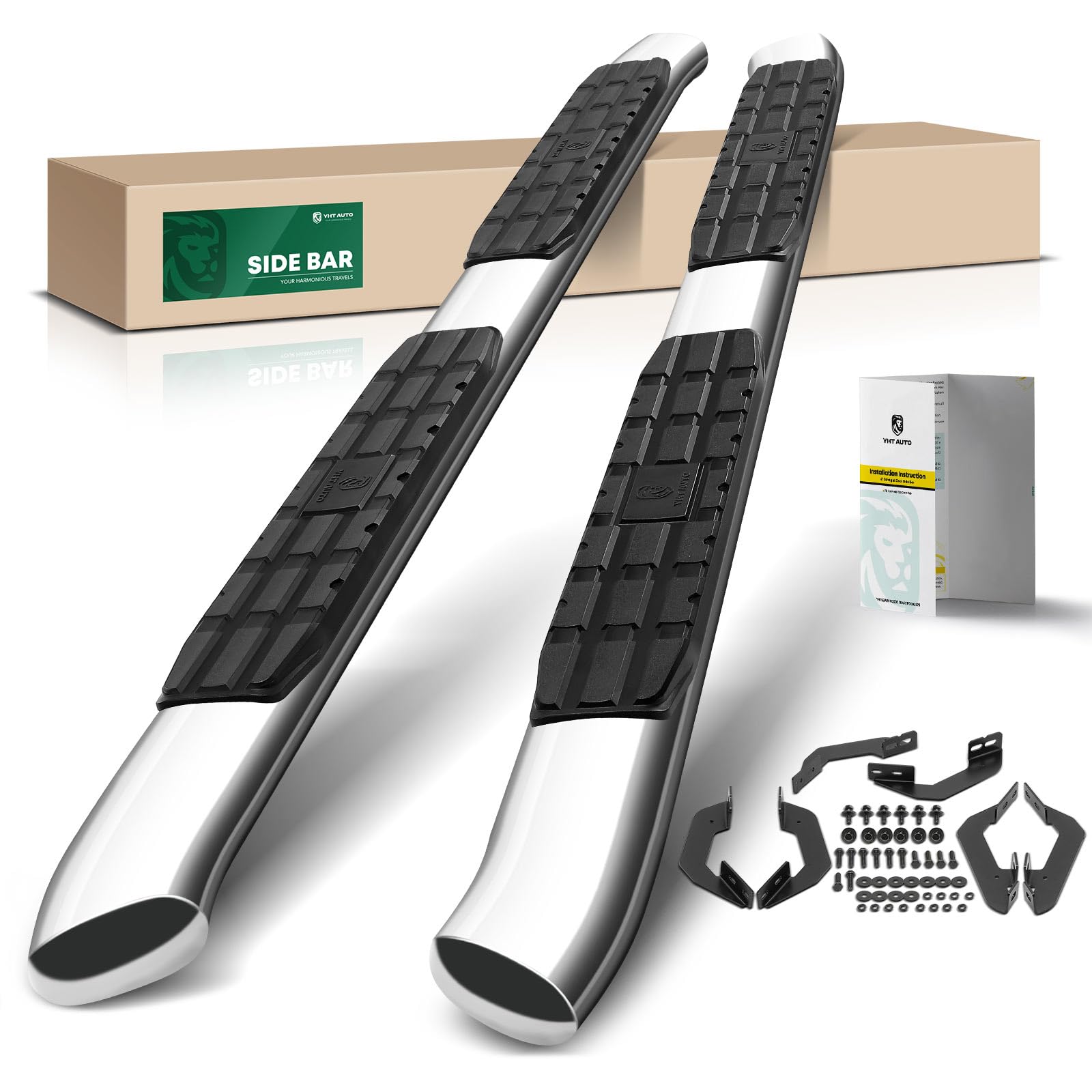 Photo 1 of YHTAUTO 4.25" Running Boards Side Steps Fit Toyota Tacoma 2024, Crew Cab/Double Cab, Oval Bent Ends Stainless Steel Polished Chrome, Truck Cab Side Step Rails Off-Road Exterior Accessories, Set of 2