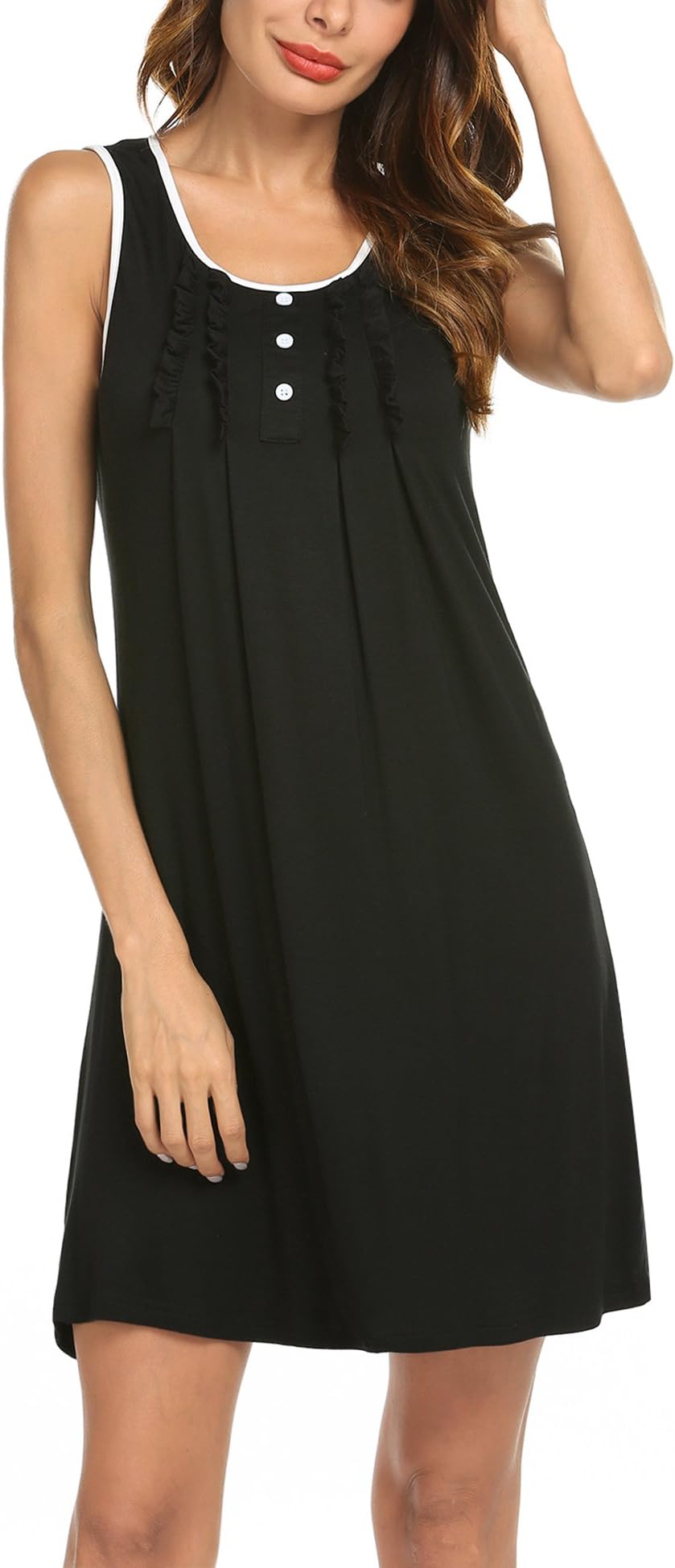 Hotouch Sleepwear Womens Cotton Nightgowns Night Shirts Sleeveless Sleep Dress S-XXL