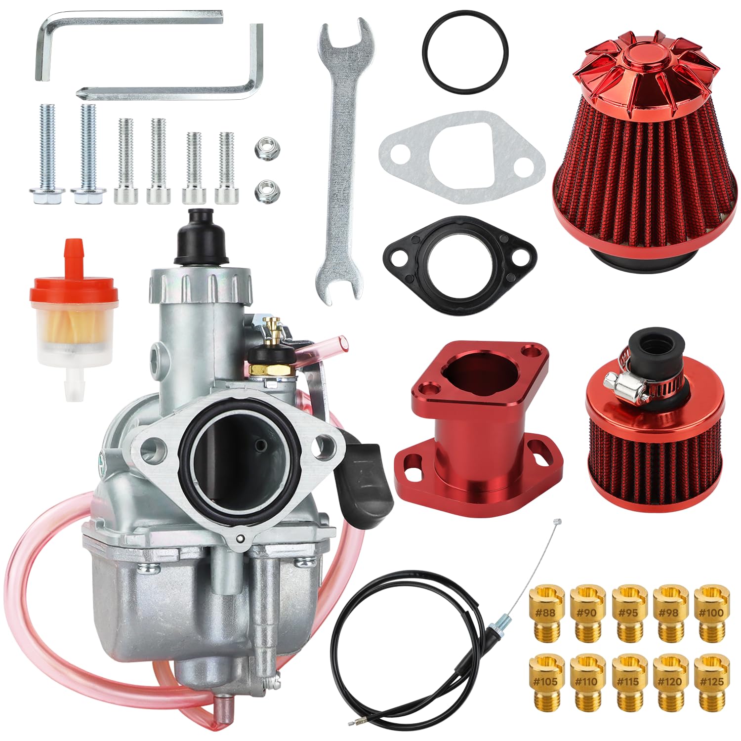 Photo 1 of SENJWARM VM22 26mm Carburetor Intake Pipe Mainfold Kit for Predator 212cc 196cc Coleman CT200U BT200X Mini Bike KT196 Go Kart GX160 GX200 Mini Bike Go Kart Performance Parts?Red?