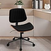 Rongbuk Armless Desk Chair with 360°Swivel Wheels, Ergonomic Adjustable Height Computer Chair for Home Office,PU Leather with Modern Walnut Drafting Chairs for Office, Reading Nook(Black)